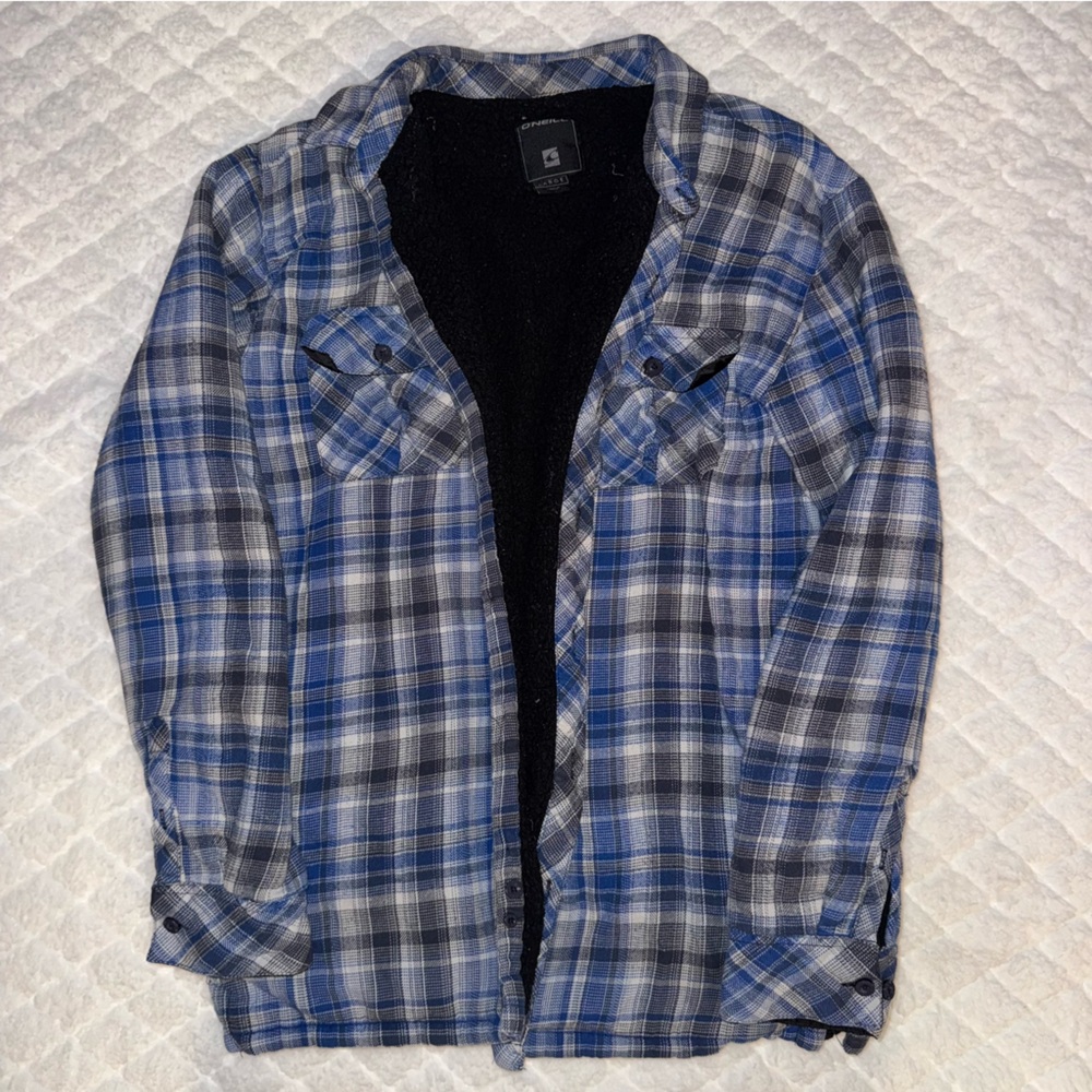 Y2K O'Neill Blue & Gray Plaid Button-Up Jacket